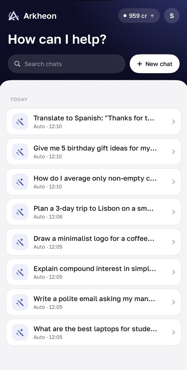 The Arkheon chat list